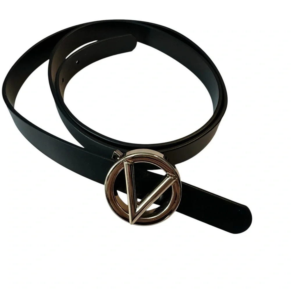 Mario Valentino Black Leather Baby Belt with Gold Tone Buckle Large